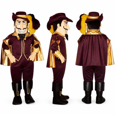 Medieval Gentleman Mascot Costume in Maroon with Gold Trim Adult