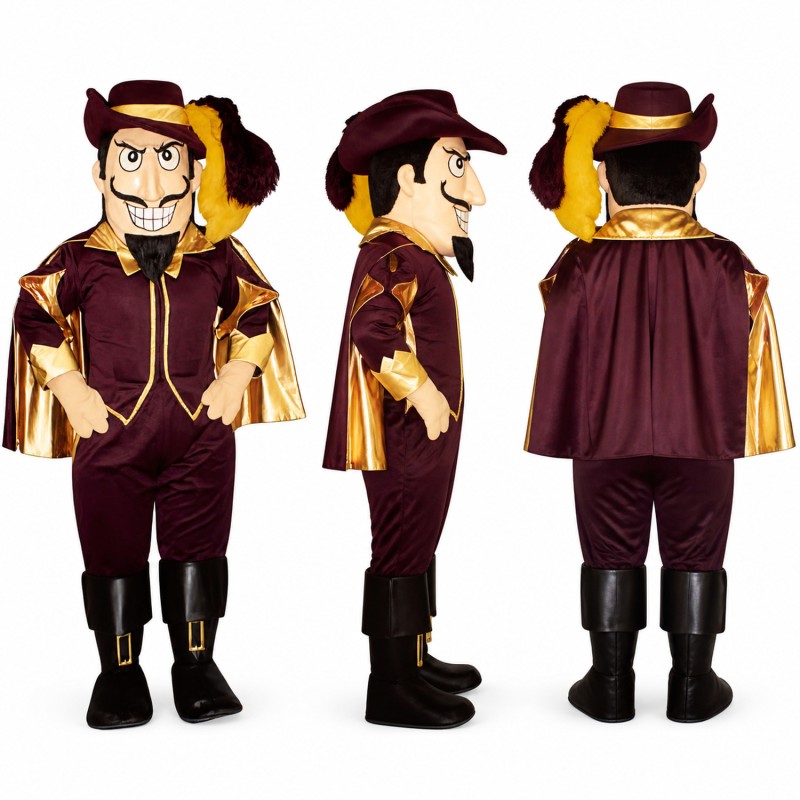 Medieval Gentleman Mascot Costume in Maroon with Gold Trim Adult