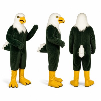 Bald Eagle Mascot Costume with White Head and Dark Green Body Adult