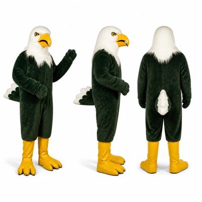 Bald Eagle Mascot Costume with White Head and Dark Green Body Adult