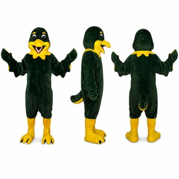 Crow Mascot Costume in Black with Yellow Beak and Feet Adult