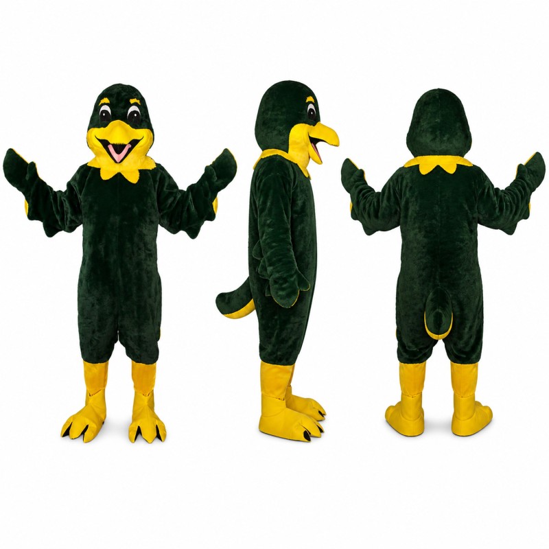 Crow Mascot Costume in Black with Yellow Beak and Feet Adult