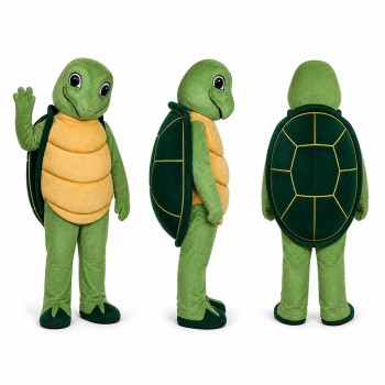 Turtle Mascot Costume in Green with Yellow Belly Adult