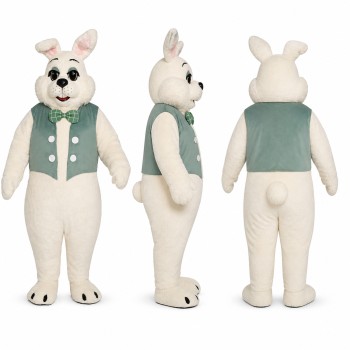 Rabbit Mascot Costume in White with Green Vest Adult