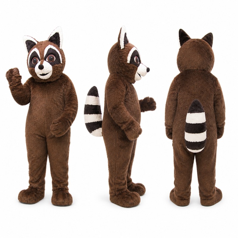 Raccoon Mascot Costume in Brown with Ringed Tail Adult