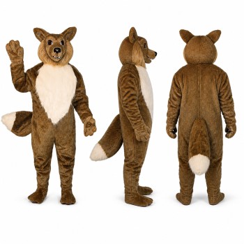 Wolf Mascot Costume in Brown with Cream Chest and Bushy Tail Adult