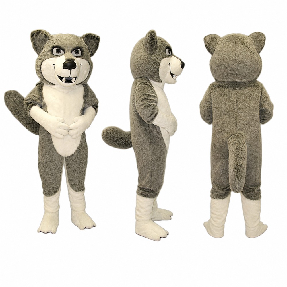 Wolf Mascot Costume in Gray with Cream Belly Adult