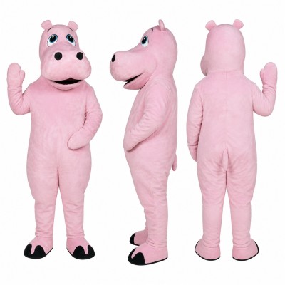 Hippopotamus Mascot Costume in Pink with Black Hooves Adult
