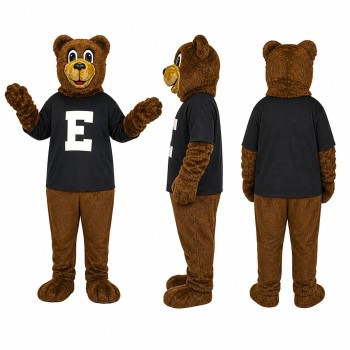 Bear Mascot Costume in Brown with Black Letter Shirt Adult