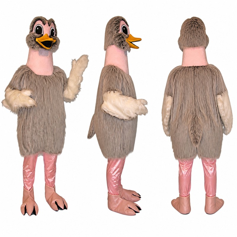 Ostrich Mascot Costume in Gray with Pink Neck and Legs Adult