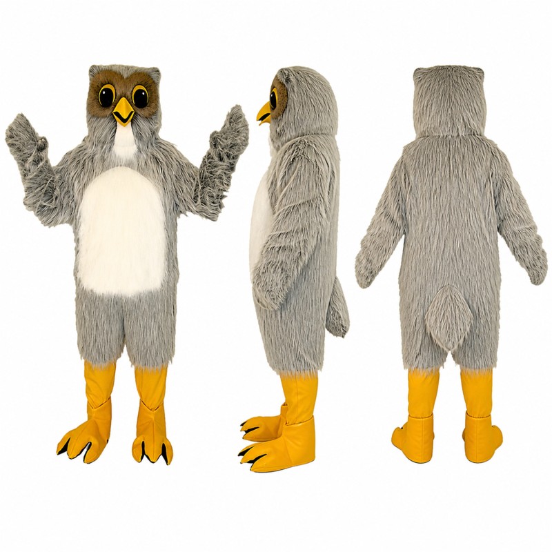 Owl Mascot Costume in Gray with White Belly Adult