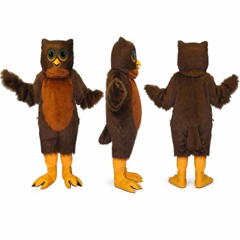 Owl Mascot Costume in Brown with Orange Belly Adult