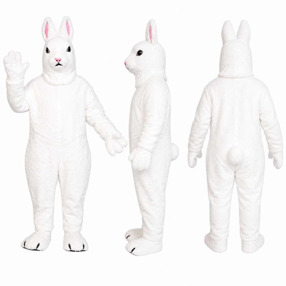 Rabbit Mascot Costume in White with Pink Ears Adult Rabbit Mascot Costume in White with Pink Ears Adult