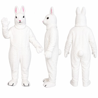 Rabbit Mascot Costume in White with Pink Ears Adult