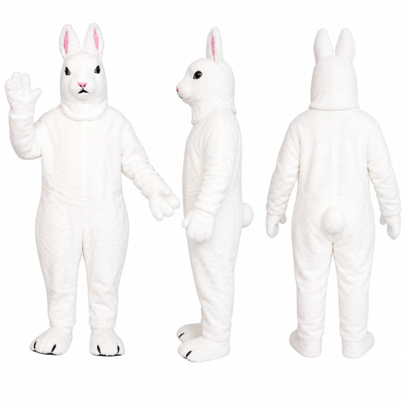Rabbit Mascot Costume in White with Pink Ears Adult
