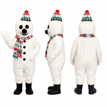 White Snowman Mascot Costume with Hat and Scarf