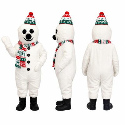 White Snowman Mascot Costume with Hat and Scarf