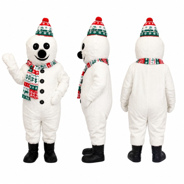 White Snowman Mascot Costume with Hat and Scarf