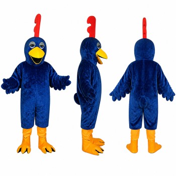 Rooster Mascot Costume in Blue with Red Comb Adult