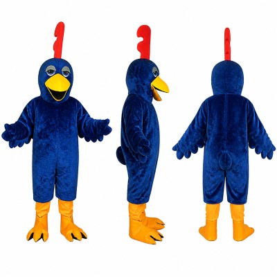 Rooster Mascot Costume in Blue with Red Comb Adult