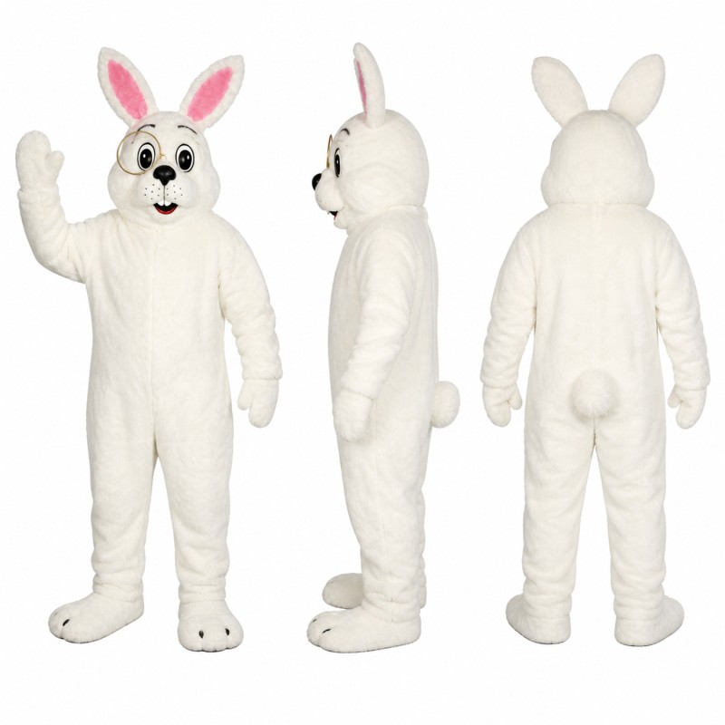 Rabbit Mascot Costume in White with Pink Ears Adult