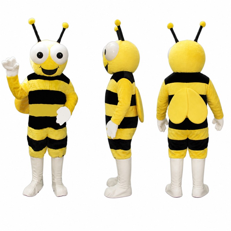 Bee Mascot Costume in White Black and Yellow with Antennae Adult