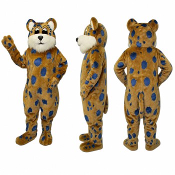 Leopard Mascot Costume in Golden Brown with Blue Spots Adult