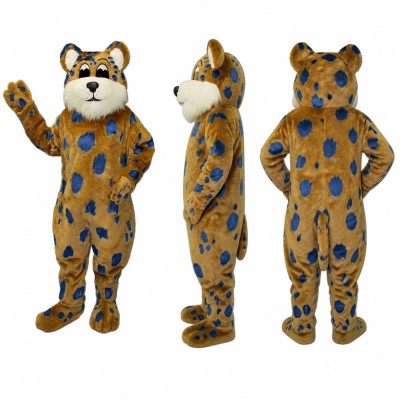 Leopard Mascot Costume in Golden Brown with Blue Spots Adult