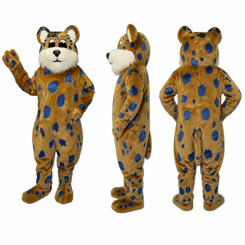 Leopard Mascot Costume in Golden Brown with Blue Spots Adult