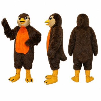 Bird Mascot Costume in Dark Brown with Orange Belly Adult