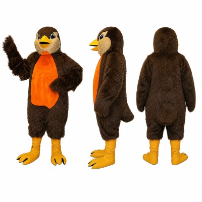 Bird Mascot Costume in Dark Brown with Orange Belly Adult