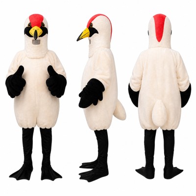 Stork Mascot Costume in White and Black with Red Crest Adult