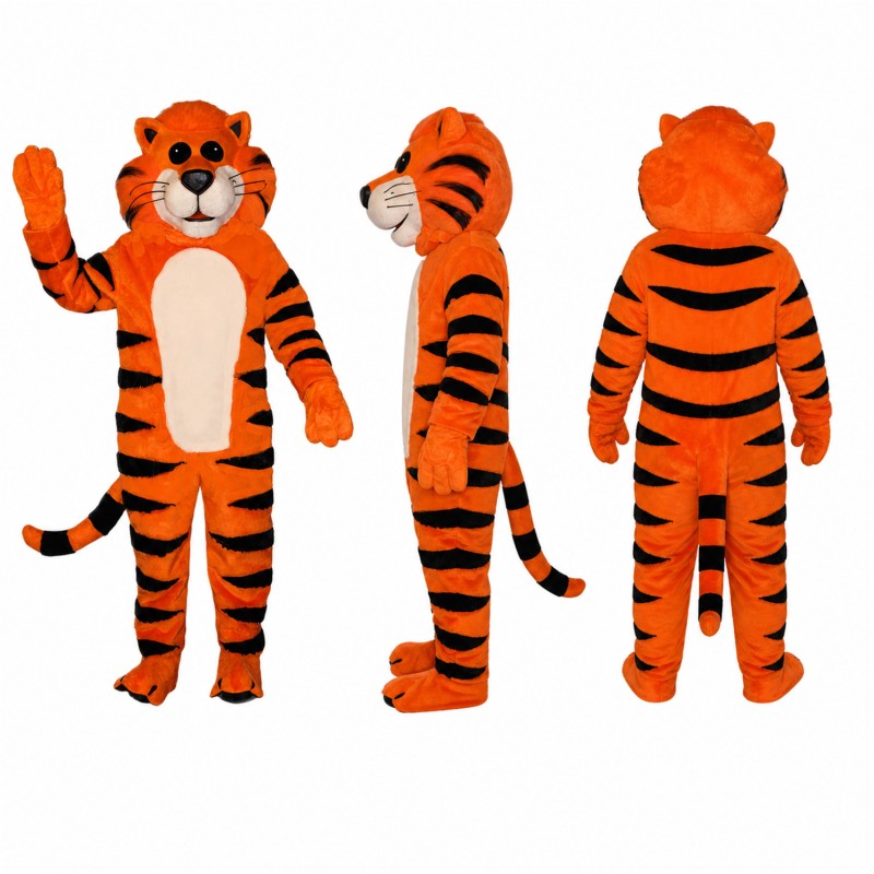 Tiger Mascot Costume in Orange with Black Stripes Adult