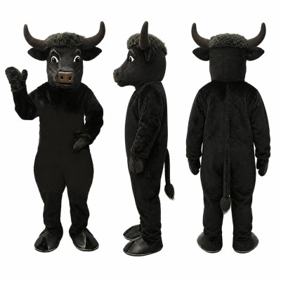 Bull Mascot Costume in Black with Wide Horns Adult