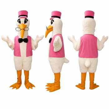 Adult White Stork Bird Mascot Costume with glasses