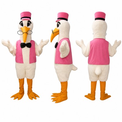 Adult White Stork Bird Mascot Costume with glasses
