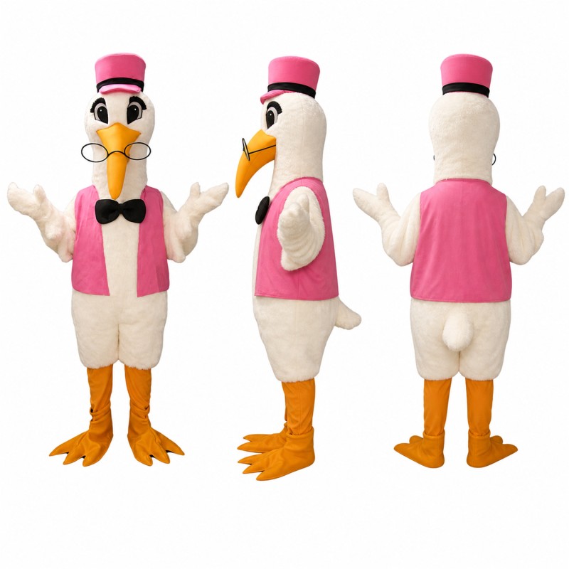 Adult White Stork Bird Mascot Costume with glasses