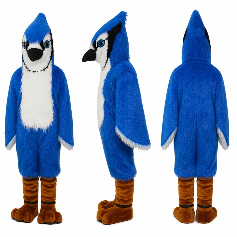 Blue Jay Mascot Costume in Blue with White Belly Adult