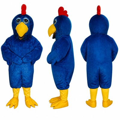 Rooster Mascot Costume in Blue with Red Comb Adult