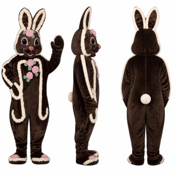 Chocolate Rabbit Mascot Costume in Brown with White Icing Adult