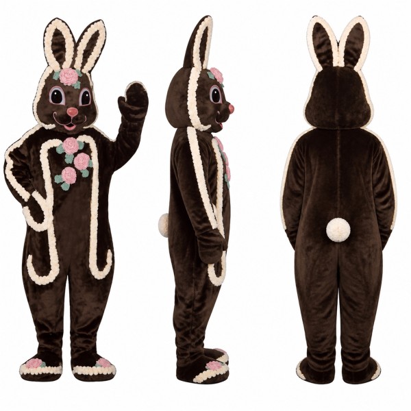 Chocolate Rabbit Mascot Costume in Brown with White Icing Adult