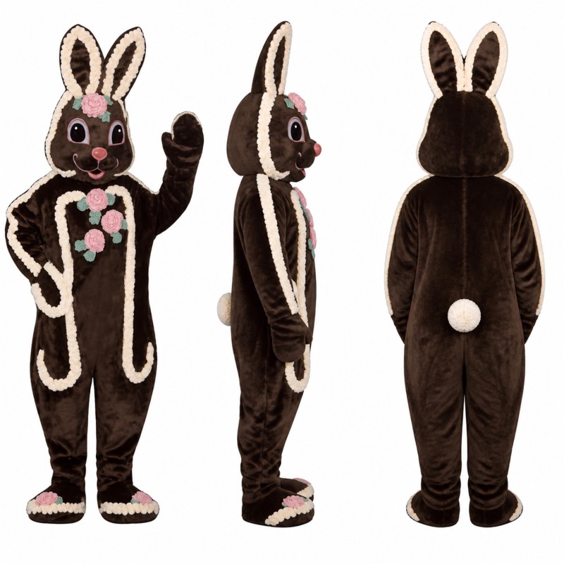 Chocolate Rabbit Mascot Costume in Brown with White Icing Adult