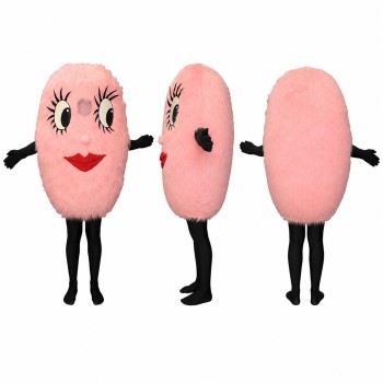 Pink Candy Character Mascot Costume with Eyelashes and Red Lips Adult