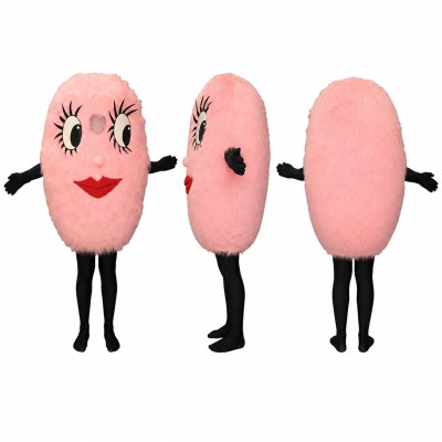Pink Candy Character Mascot Costume with Eyelashes and Red Lips Adult