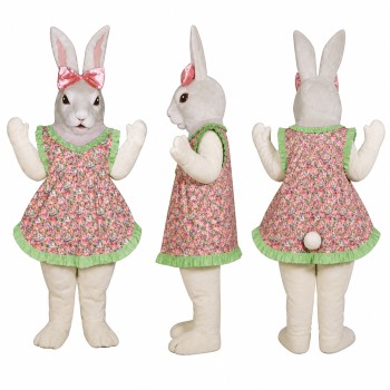 Rabbit Mascot Costume in Gray with Floral Dress Adult
