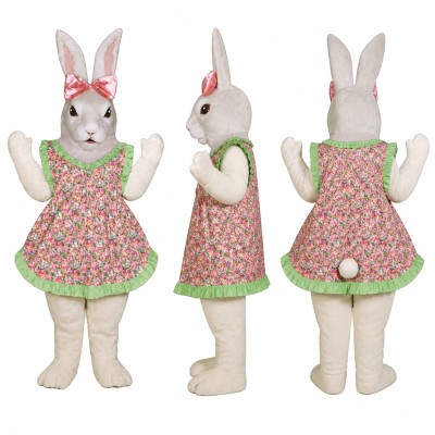Rabbit Mascot Costume in Gray with Floral Dress Adult