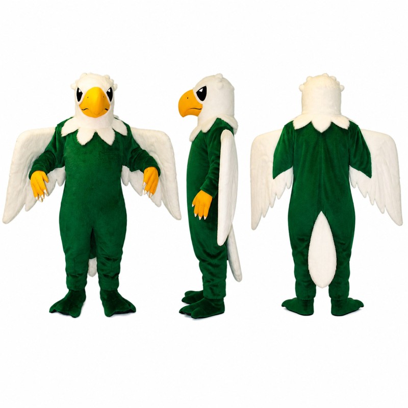 Bald Eagle Mascot Costume with White Head and Green Body Adult