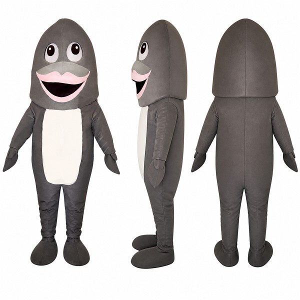 Shark Mascot Costume in Gray with White Belly Adult