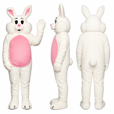 Rabbit Mascot Costume in White with Pink Belly Adult