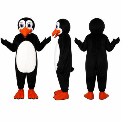 Penguin Mascot Costume in Black and White with Red Feet Adult